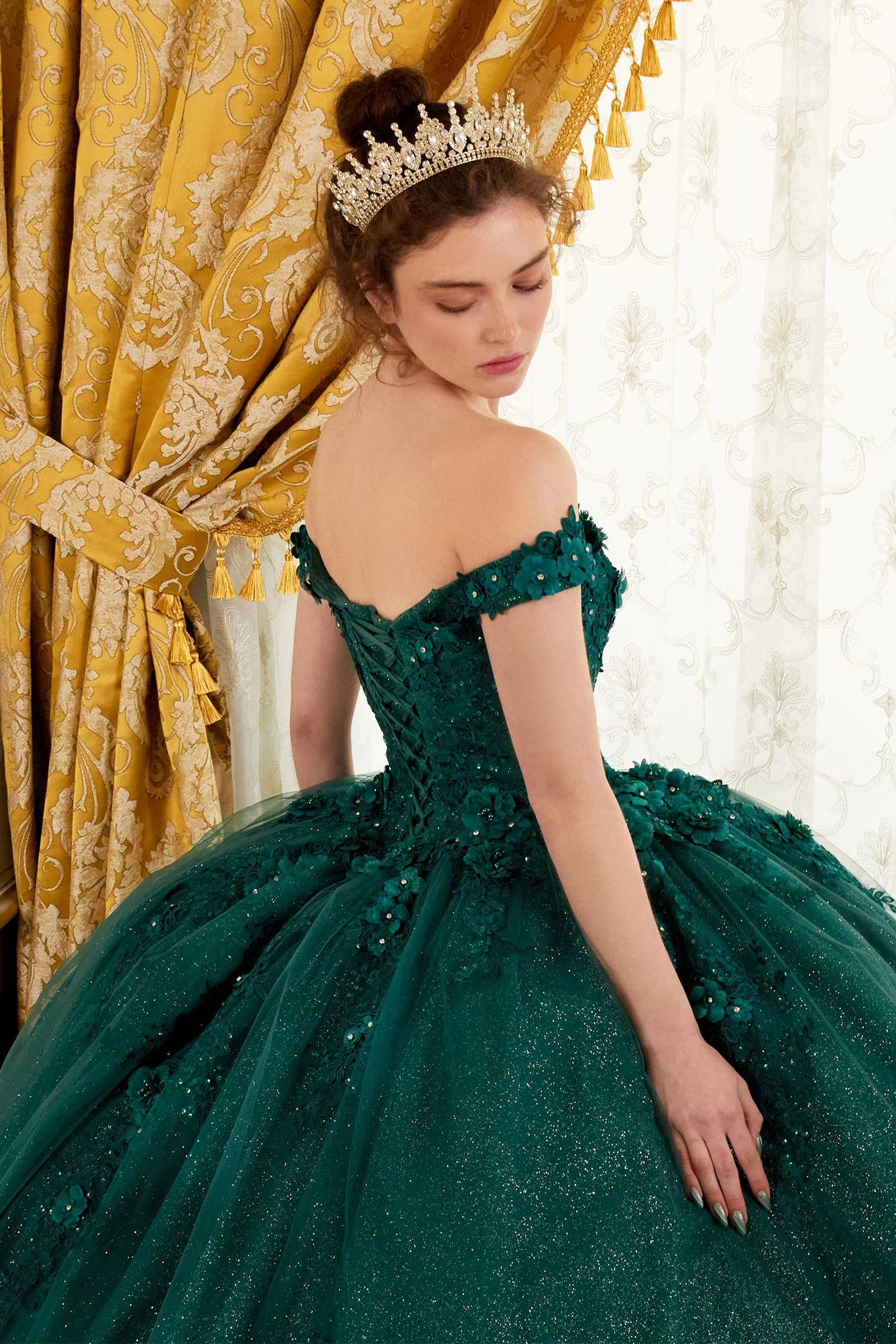 Ladivine 15702 Off The Shoulder Lace Quinceanera Ballgown Shimmer Dress Formal Gown - Image 10