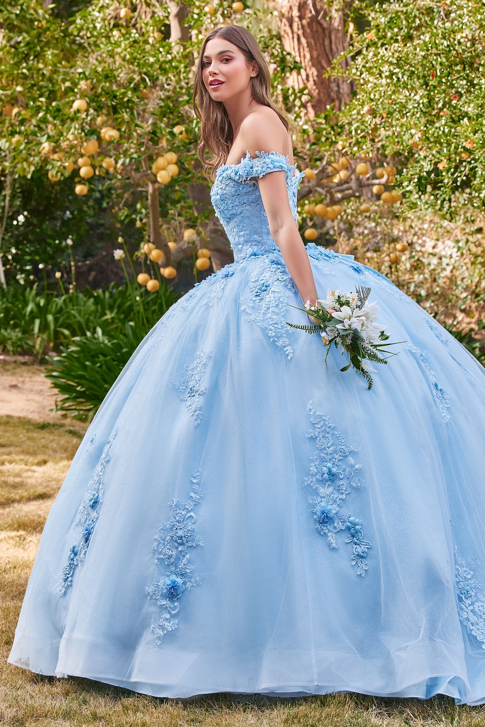 Ladivine 15702 Off The Shoulder Lace Quinceanera Ballgown Shimmer Dress Formal Gown - Image 12