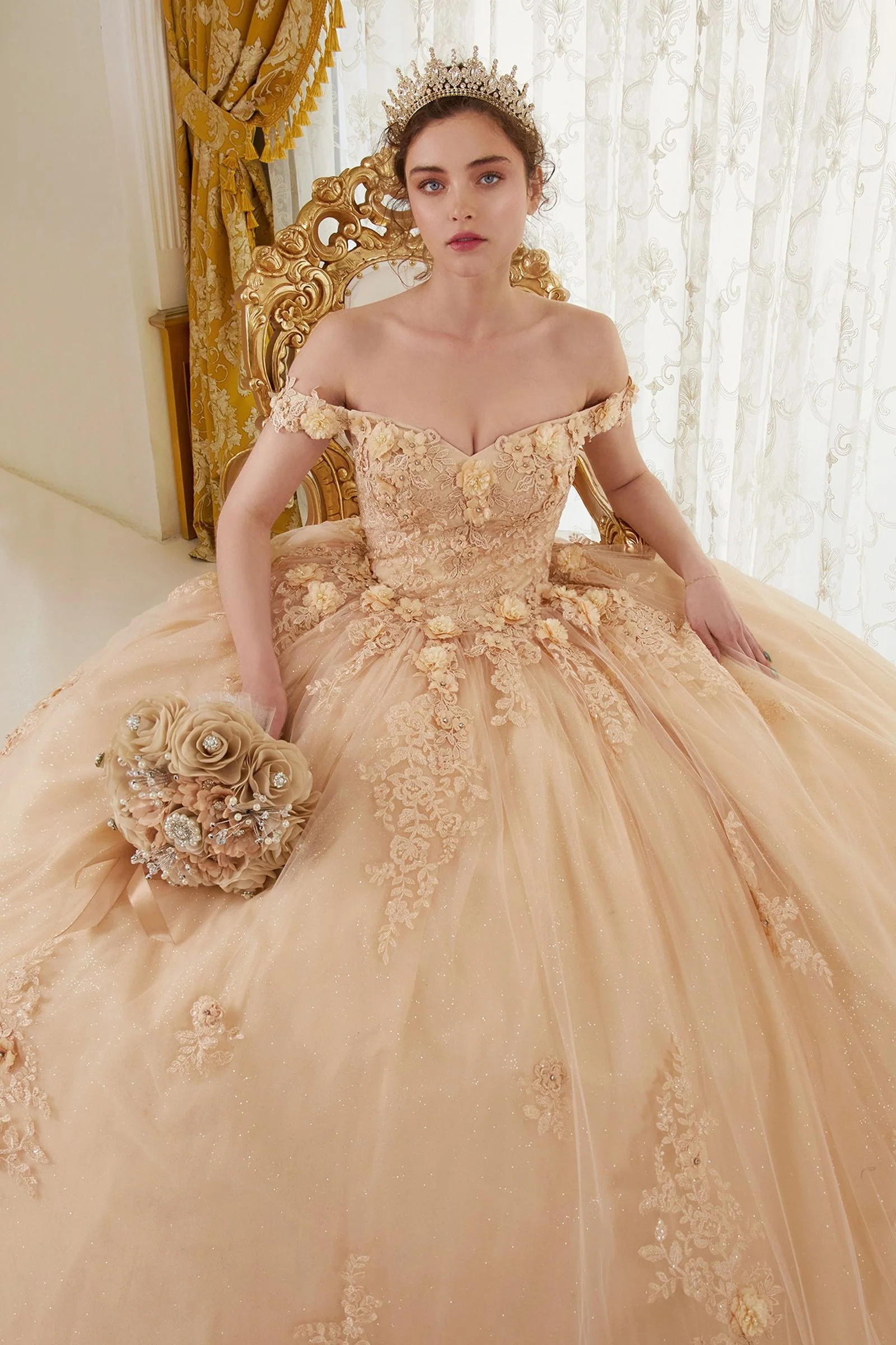 Ladivine 15702 Off The Shoulder Lace Quinceanera Ballgown Shimmer Dress Formal Gown - Image 13