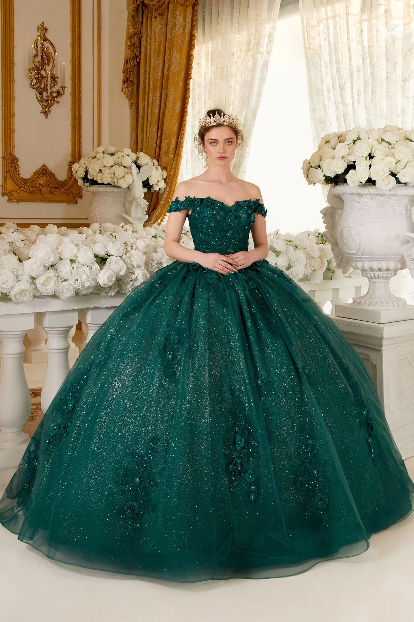 Ladivine 15702 Off The Shoulder Lace Quinceanera Ballgown Shimmer Dress Formal Gown - Image 16