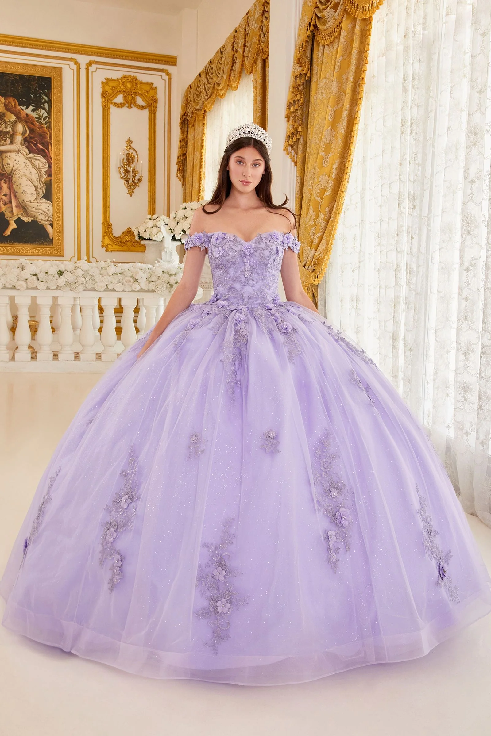 Ladivine 15702 Off The Shoulder Lace Quinceanera Ballgown Shimmer Dress Formal Gown - Image 3