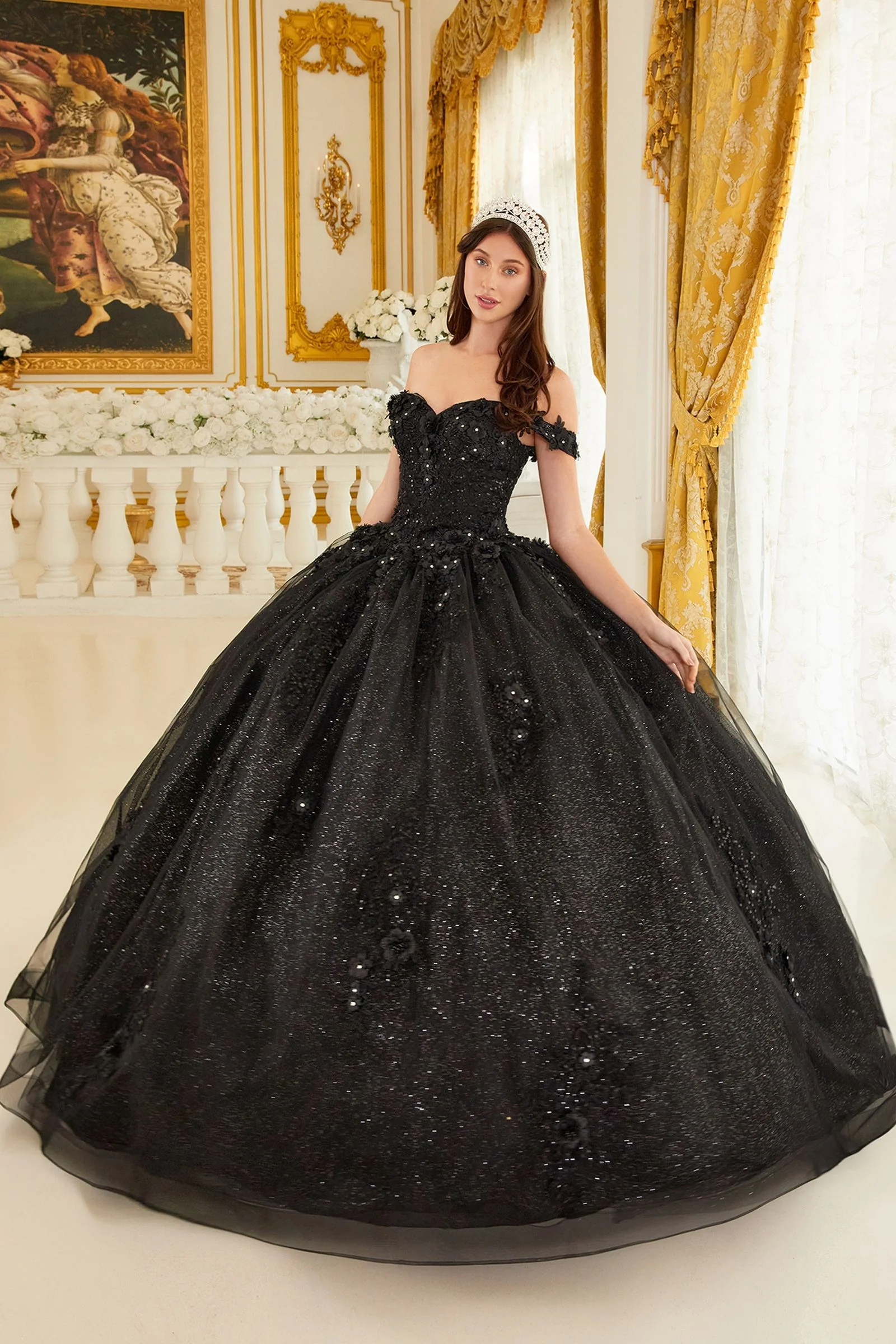Ladivine 15702 Off The Shoulder Lace Quinceanera Ballgown Shimmer Dress Formal Gown - Image 6