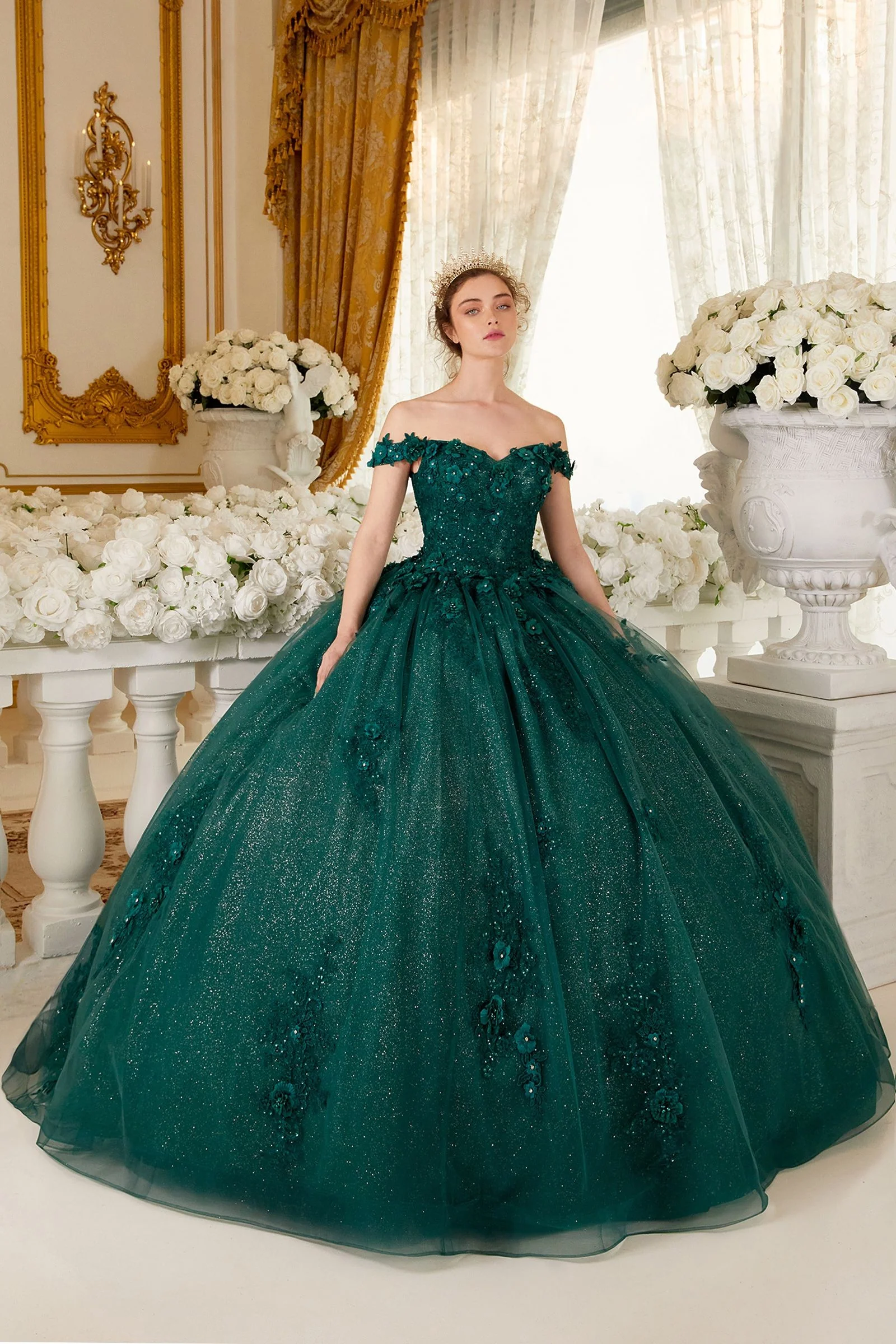 Ladivine 15702 Off The Shoulder Lace Quinceanera Ballgown Shimmer Dress Formal Gown - Image 7