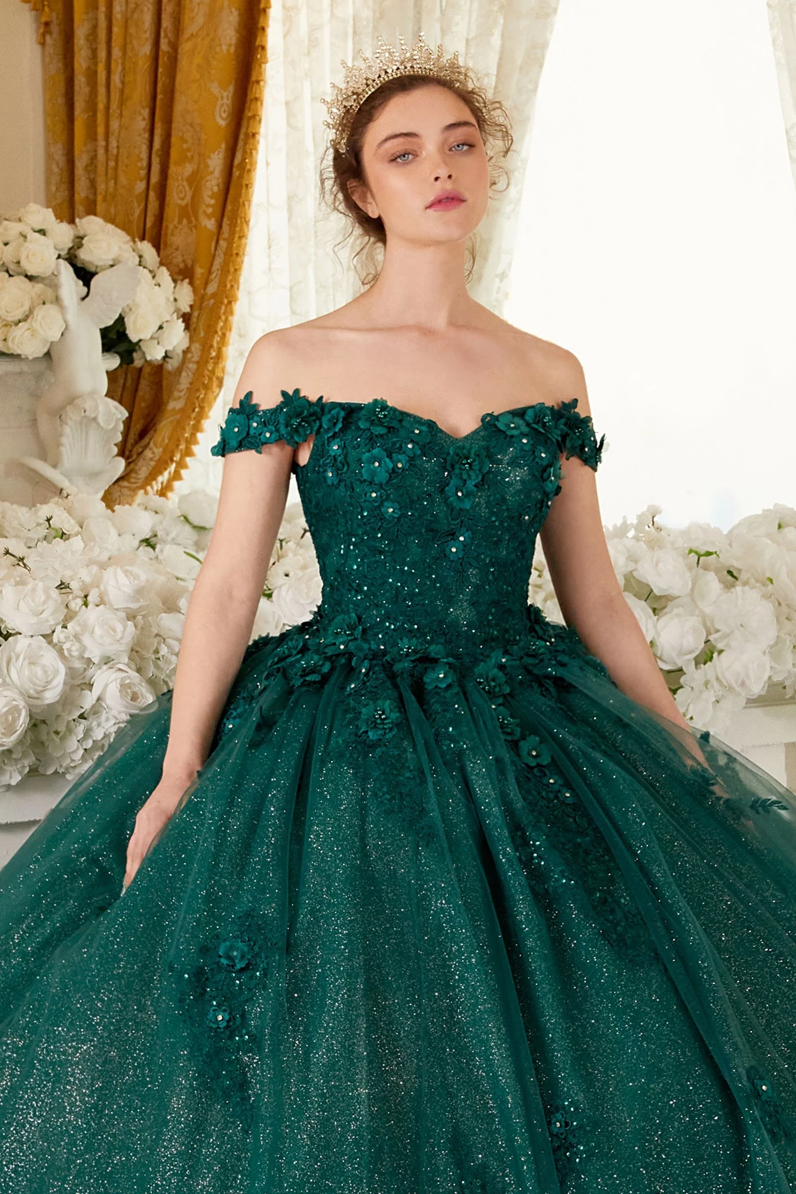 Ladivine 15702 Off The Shoulder Lace Quinceanera Ballgown Shimmer Dress Formal Gown - Image 8