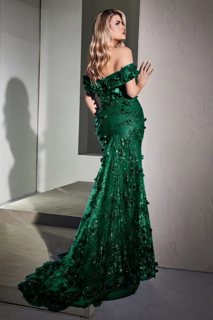 Ladivine 2164 Long Fitted Sheer Corset Lace Off the Shoulder Slit Formal Dress Prom Pageant Gown - Image 4