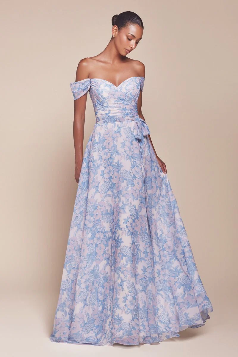 Ladivine 7441 Off-the-Shoulder A-Line Prom Dress With Belt