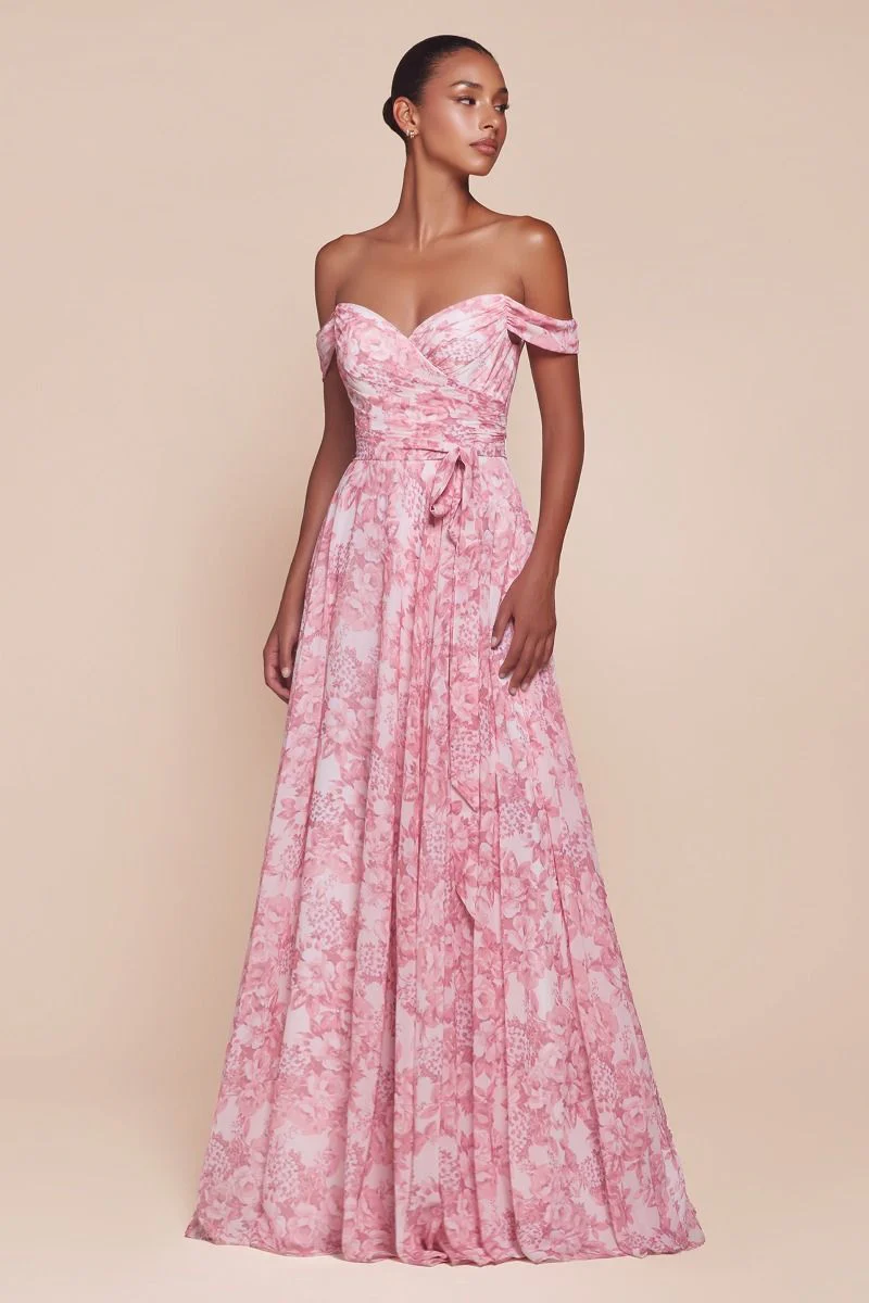 Ladivine 7441 Off-the-Shoulder A-Line Prom Dress With Belt - Image 2