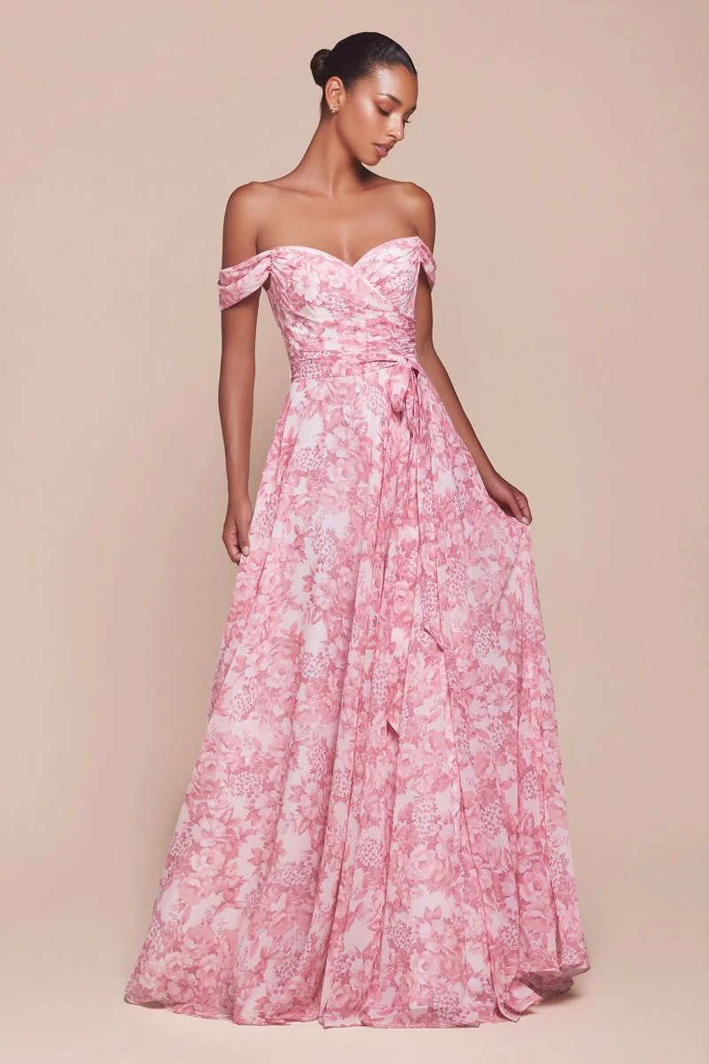 Ladivine 7441 Off-the-Shoulder A-Line Prom Dress With Belt - Image 3