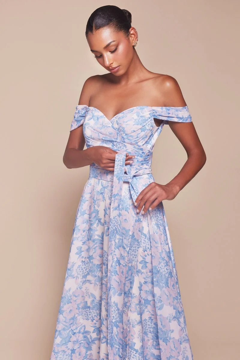 Ladivine 7441 Off-the-Shoulder A-Line Prom Dress With Belt - Image 5