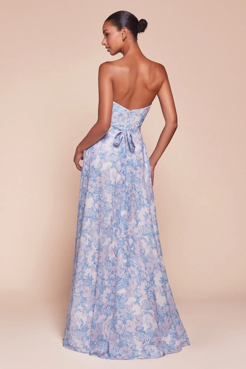 Ladivine 7443 Strapless A-Line Prom Dress With Belt/Sash - Image 2