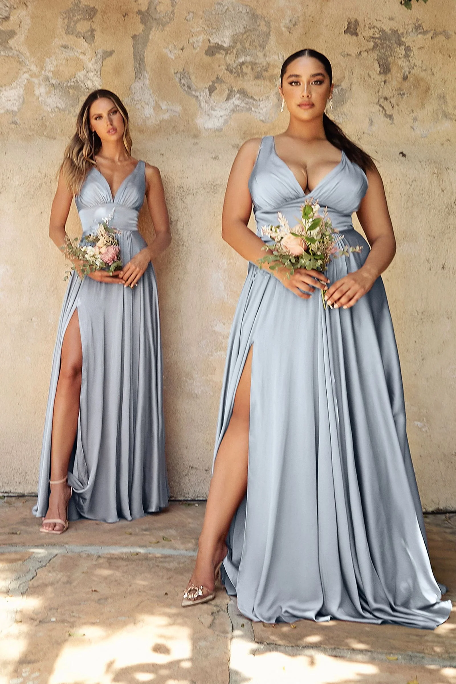 Ladivine 7469 Size 20,22 Royal Long Bridesmaids Dress Simple Slit Satin Formal V Neck A Line Evening Gown - Image 18