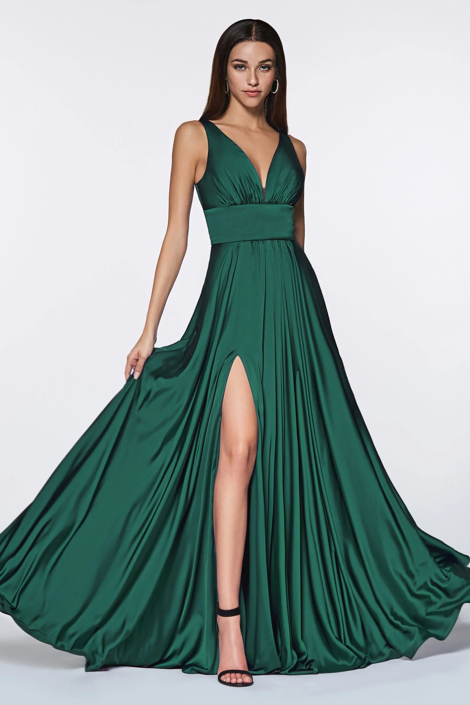 Ladivine 7469 Size 20,22 Royal Long Bridesmaids Dress Simple Slit Satin Formal V Neck A Line Evening Gown - Image 11