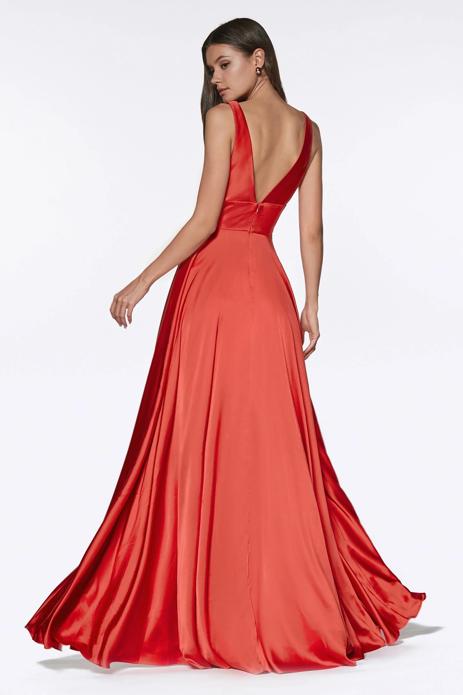 Ladivine 7469 Size 20,22 Royal Long Bridesmaids Dress Simple Slit Satin Formal V Neck A Line Evening Gown - Image 13