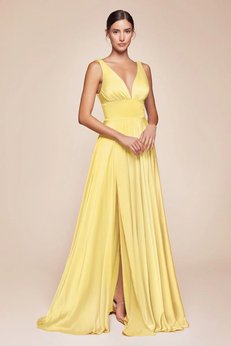 Ladivine 7469 Size 20,22 Royal Long Bridesmaids Dress Simple Slit Satin Formal V Neck A Line Evening Gown - Image 22