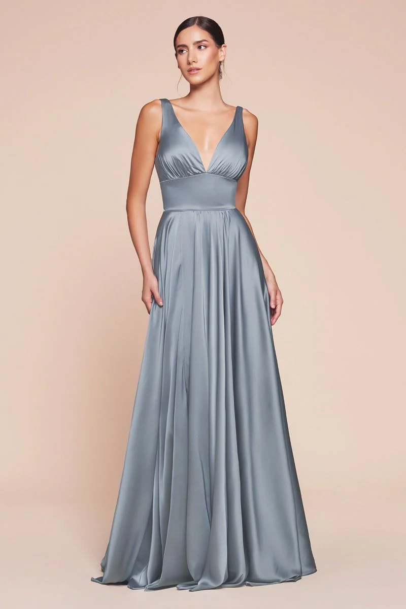 Ladivine 7469 Size 20,22 Royal Long Bridesmaids Dress Simple Slit Satin Formal V Neck A Line Evening Gown - Image 24