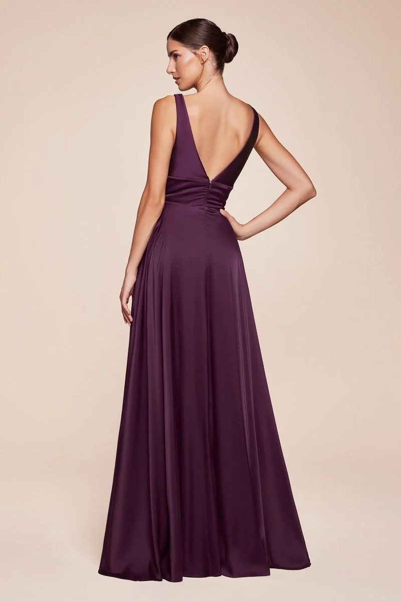 Ladivine 7469 Size 20,22 Royal Long Bridesmaids Dress Simple Slit Satin Formal V Neck A Line Evening Gown - Image 26