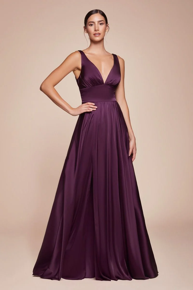 Ladivine 7469 Size 20,22 Royal Long Bridesmaids Dress Simple Slit Satin Formal V Neck A Line Evening Gown - Image 27