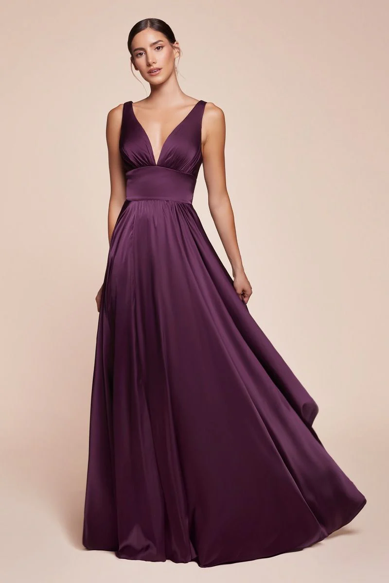 Ladivine 7469 Size 20,22 Royal Long Bridesmaids Dress Simple Slit Satin Formal V Neck A Line Evening Gown - Image 28