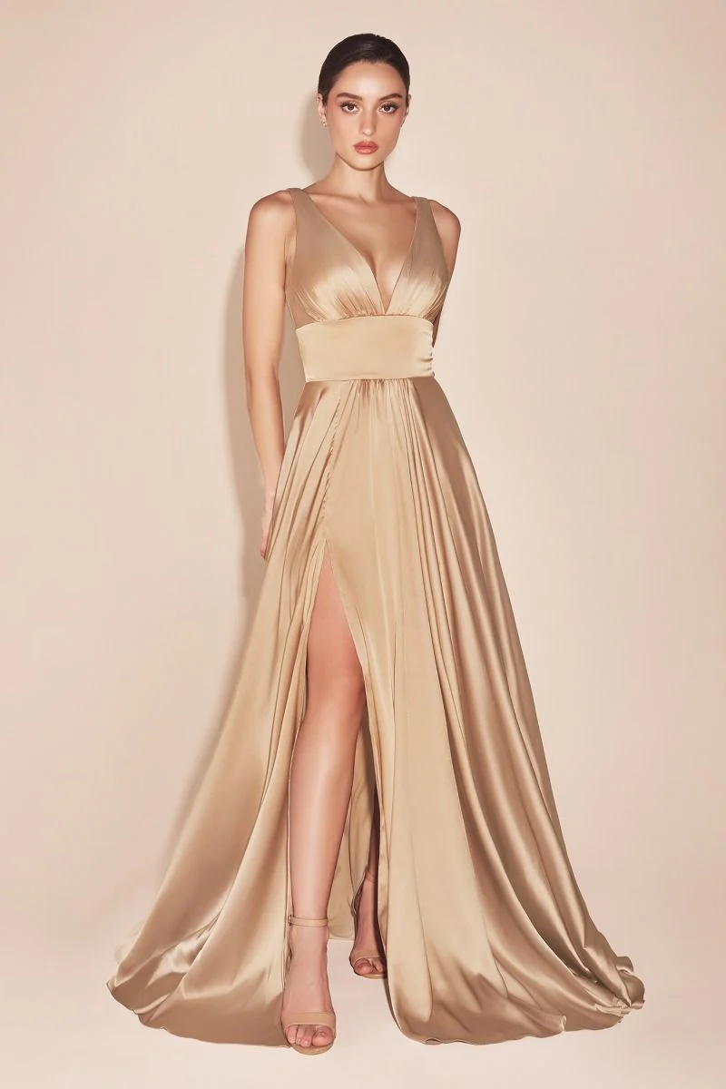 Ladivine 7469 Size 20,22 Royal Long Bridesmaids Dress Simple Slit Satin Formal V Neck A Line Evening Gown - Image 29