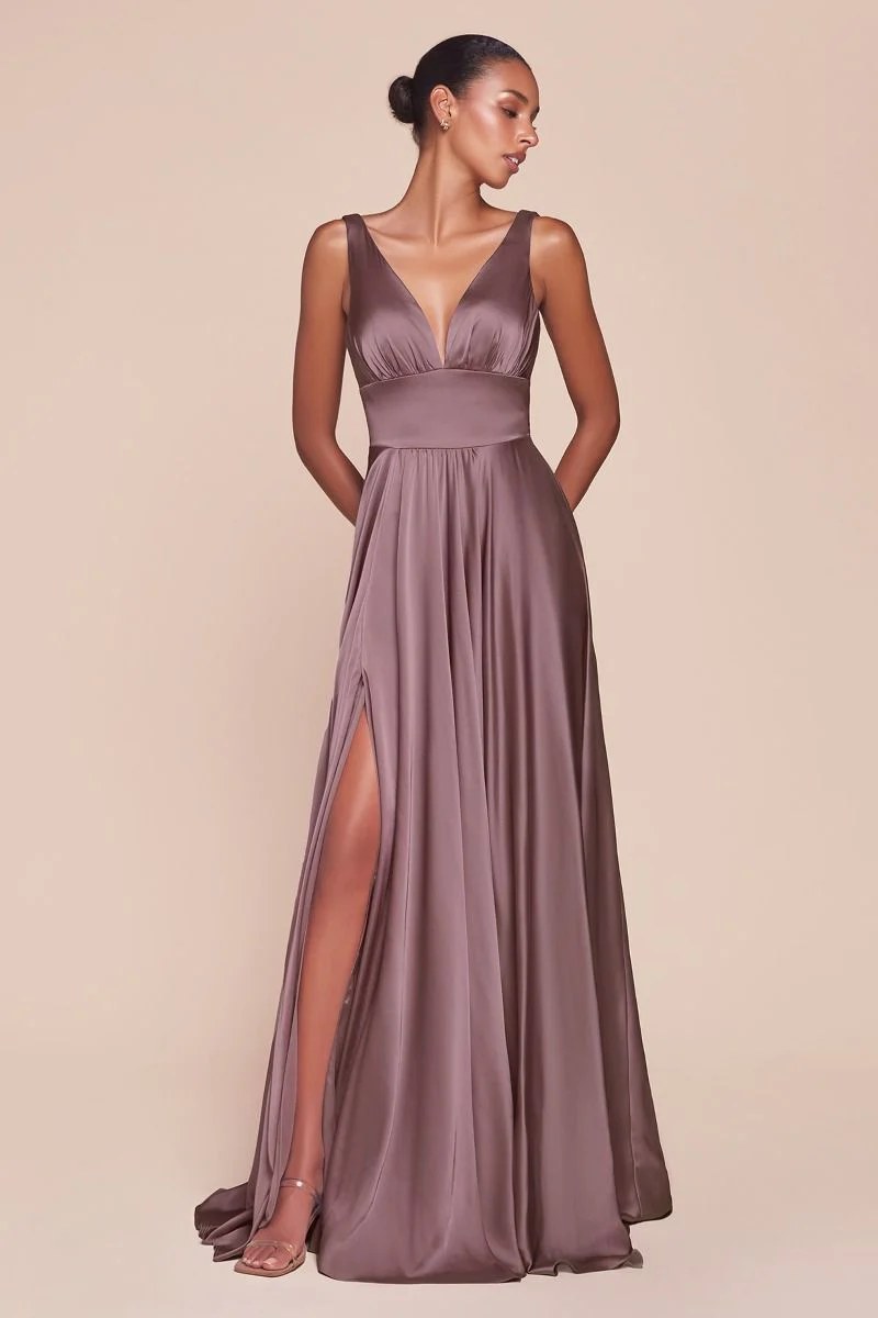 Ladivine 7469 Size 20,22 Royal Long Bridesmaids Dress Simple Slit Satin Formal V Neck A Line Evening Gown - Image 30