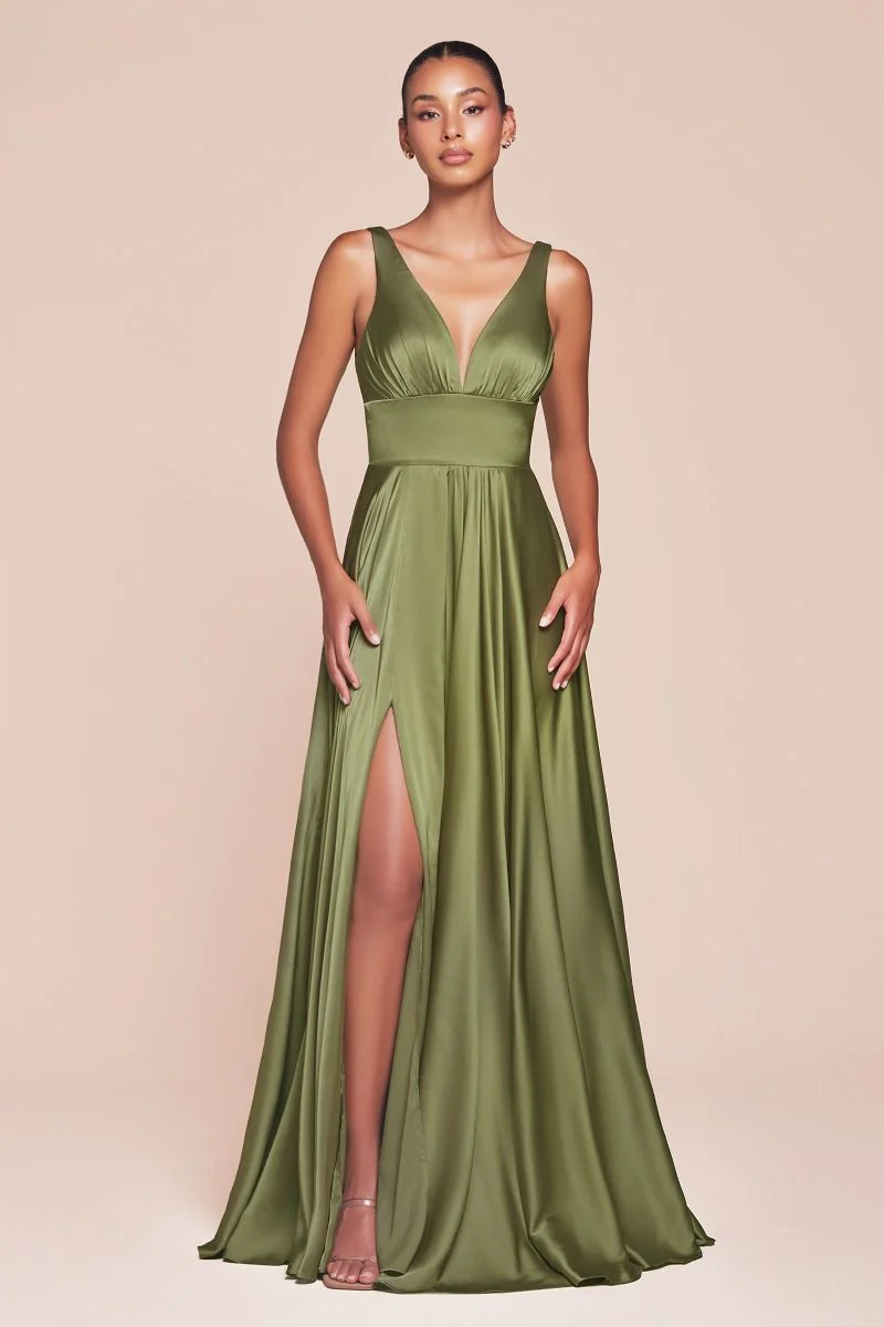 Ladivine 7469 Size 20,22 Royal Long Bridesmaids Dress Simple Slit Satin Formal V Neck A Line Evening Gown - Image 31