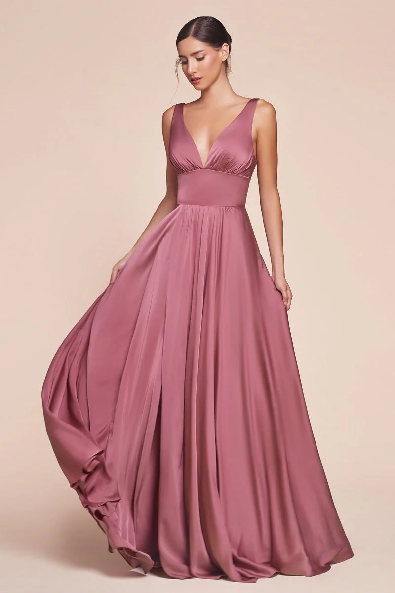 Ladivine 7469 Size 20,22 Royal Long Bridesmaids Dress Simple Slit Satin Formal V Neck A Line Evening Gown - Image 9