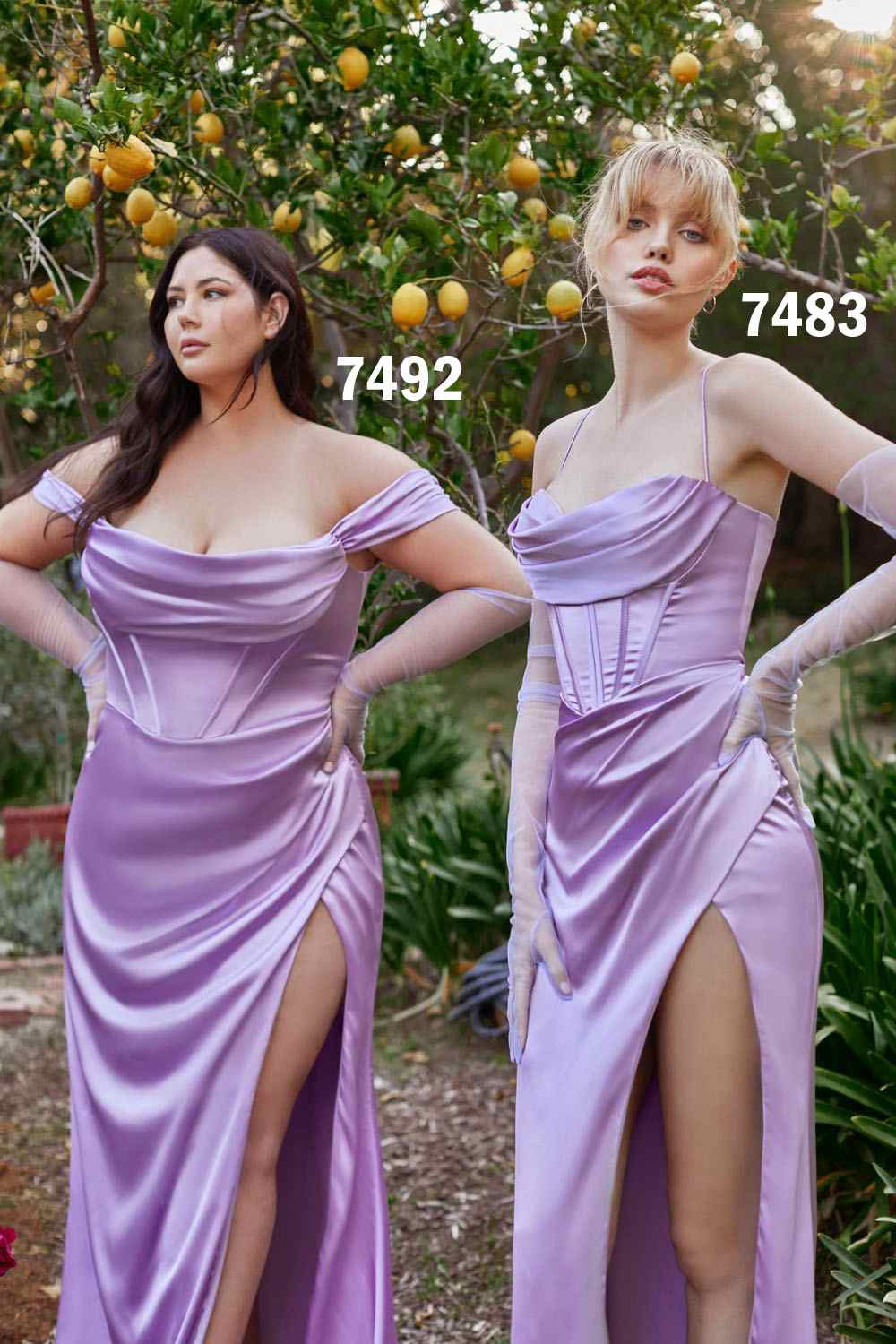 Ladivine 7492C Bridesmaids Dress Plus Sized Corset Prom Dress Satin Off the Shoulder Maxi Slit - Image 7