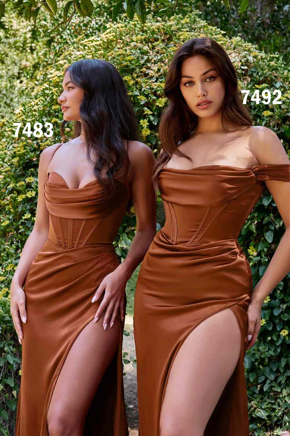 Ladivine 7492C Bridesmaids Dress Plus Sized Corset Prom Dress Satin Off the Shoulder Maxi Slit - Image 8