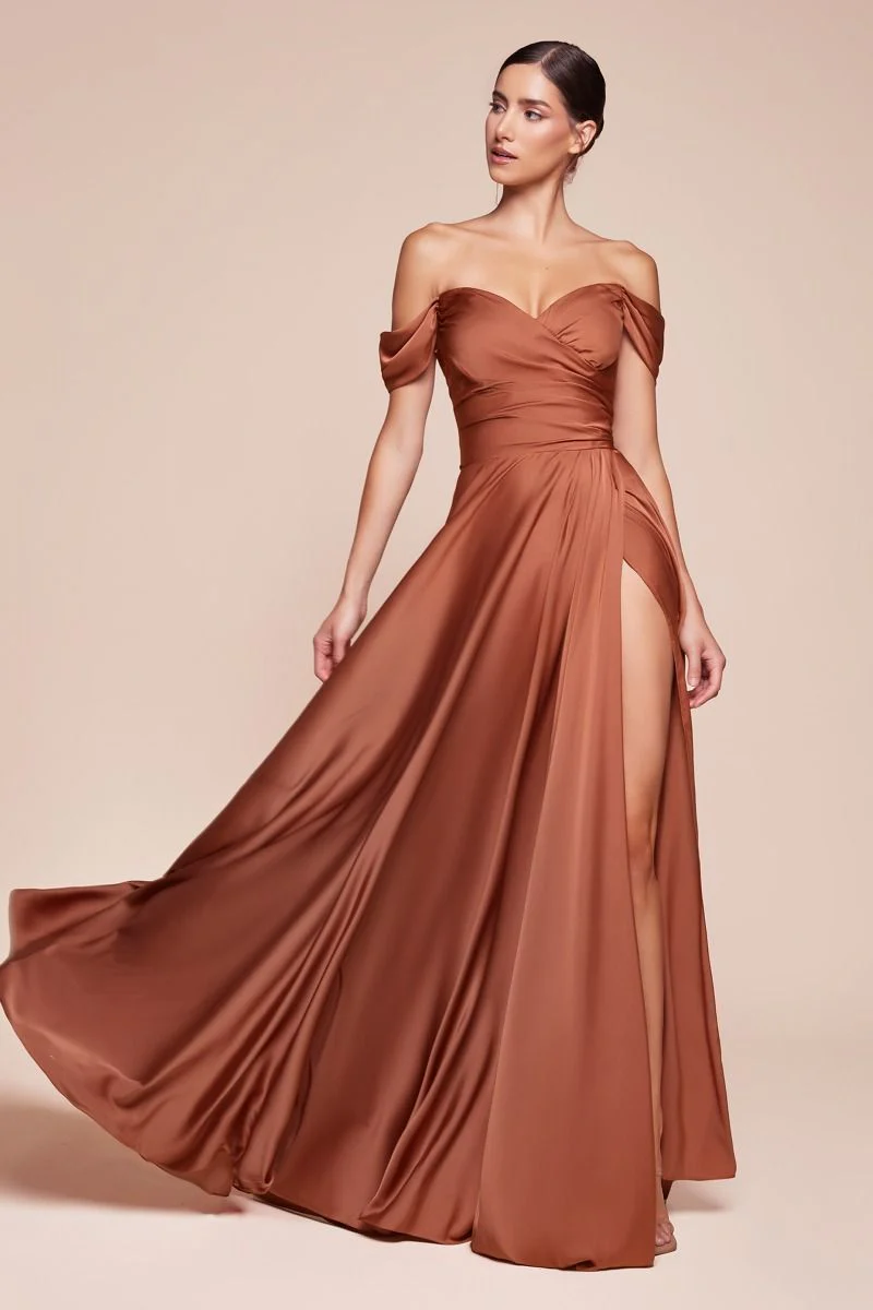 Ladivine 7493 Bridesmaids Dress A Line Soft Satin Maxi Slit Dress off the Shoulder Formal Bridesmaid - Image 12