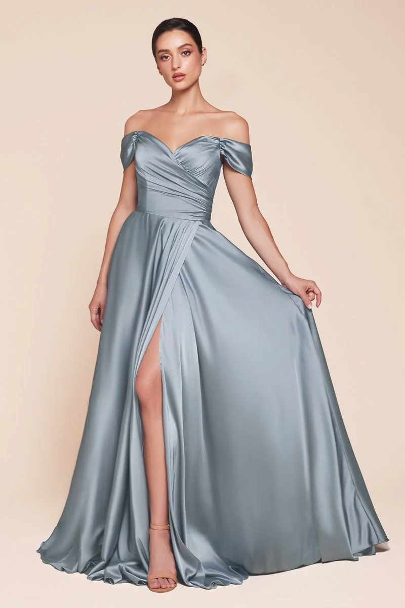 Ladivine 7493 Bridesmaids Dress A Line Soft Satin Maxi Slit Dress off the Shoulder Formal Bridesmaid - Image 15