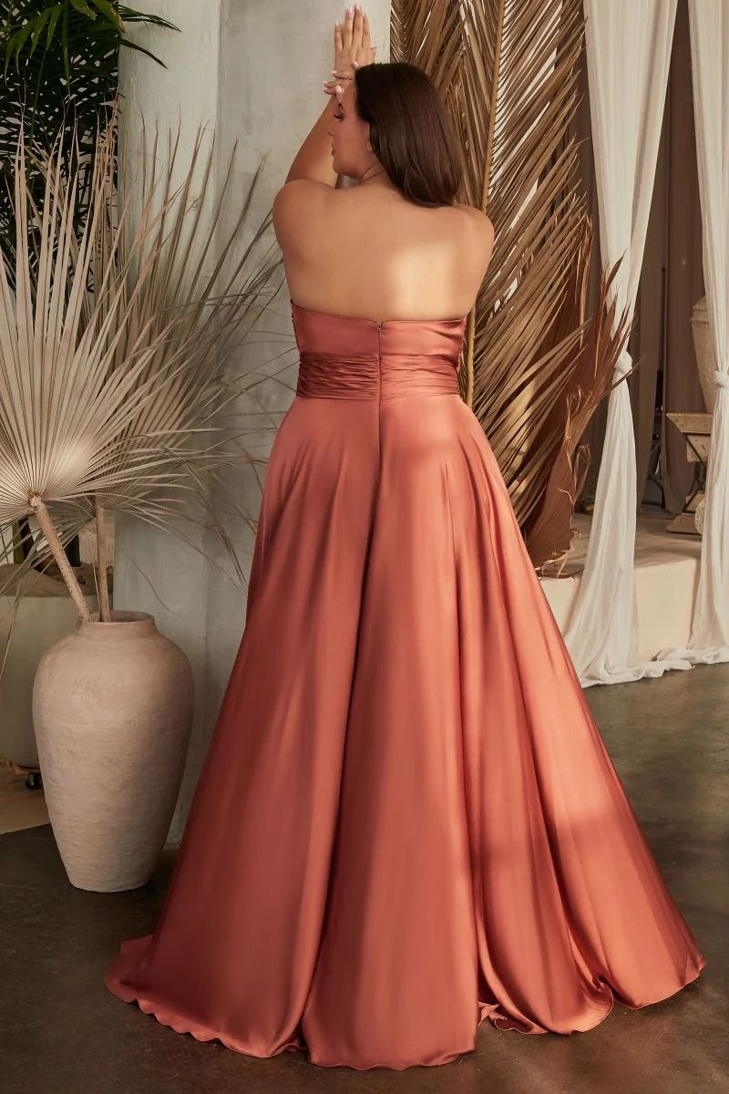 Ladivine 7496C Bridesmaids Dress Curvy Strapless A Line Soft Satin Keyhole Gown - Image 2