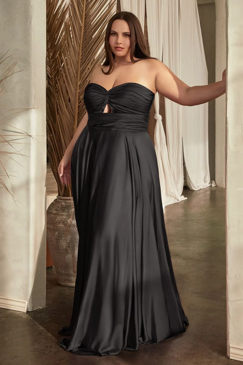 Ladivine 7496C Bridesmaids Dress Curvy Strapless A Line Soft Satin Keyhole Gown - Image 3