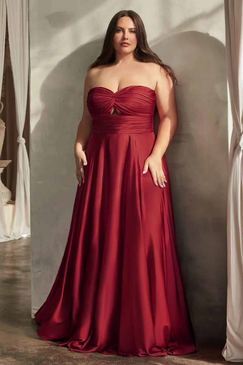Ladivine 7496C Bridesmaids Dress Curvy Strapless A Line Soft Satin Keyhole Gown - Image 7