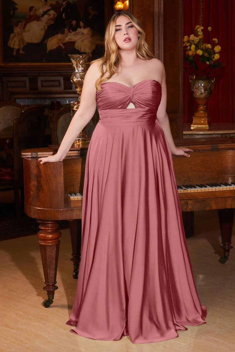 Ladivine 7496C Bridesmaids Dress Curvy Strapless A Line Soft Satin Keyhole Gown - Image 8