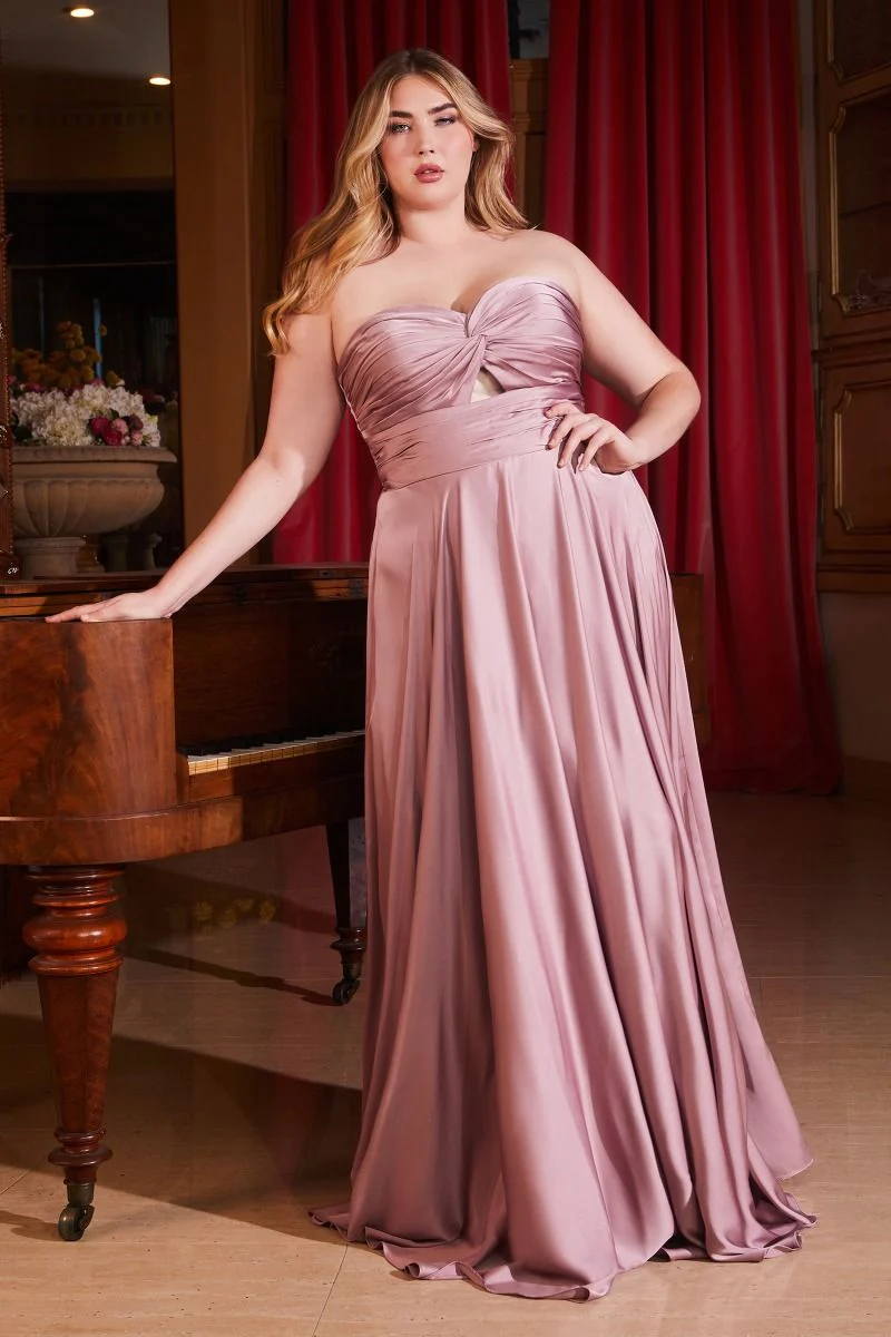 Ladivine 7496C Bridesmaids Dress Curvy Strapless A Line Soft Satin Keyhole Gown - Image 9