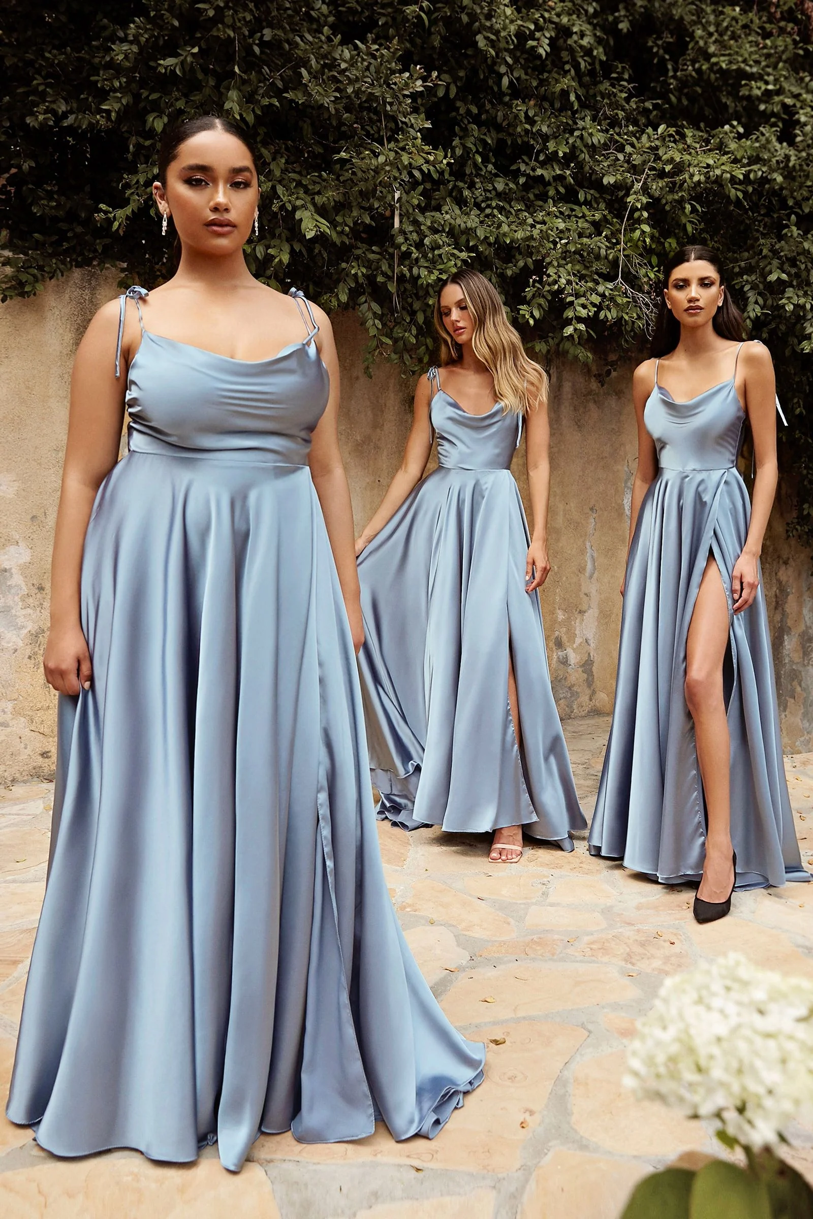 Ladivine BD104 Bridesmaid dress satin A line scoop neckline slit Formal Gown - Image 9