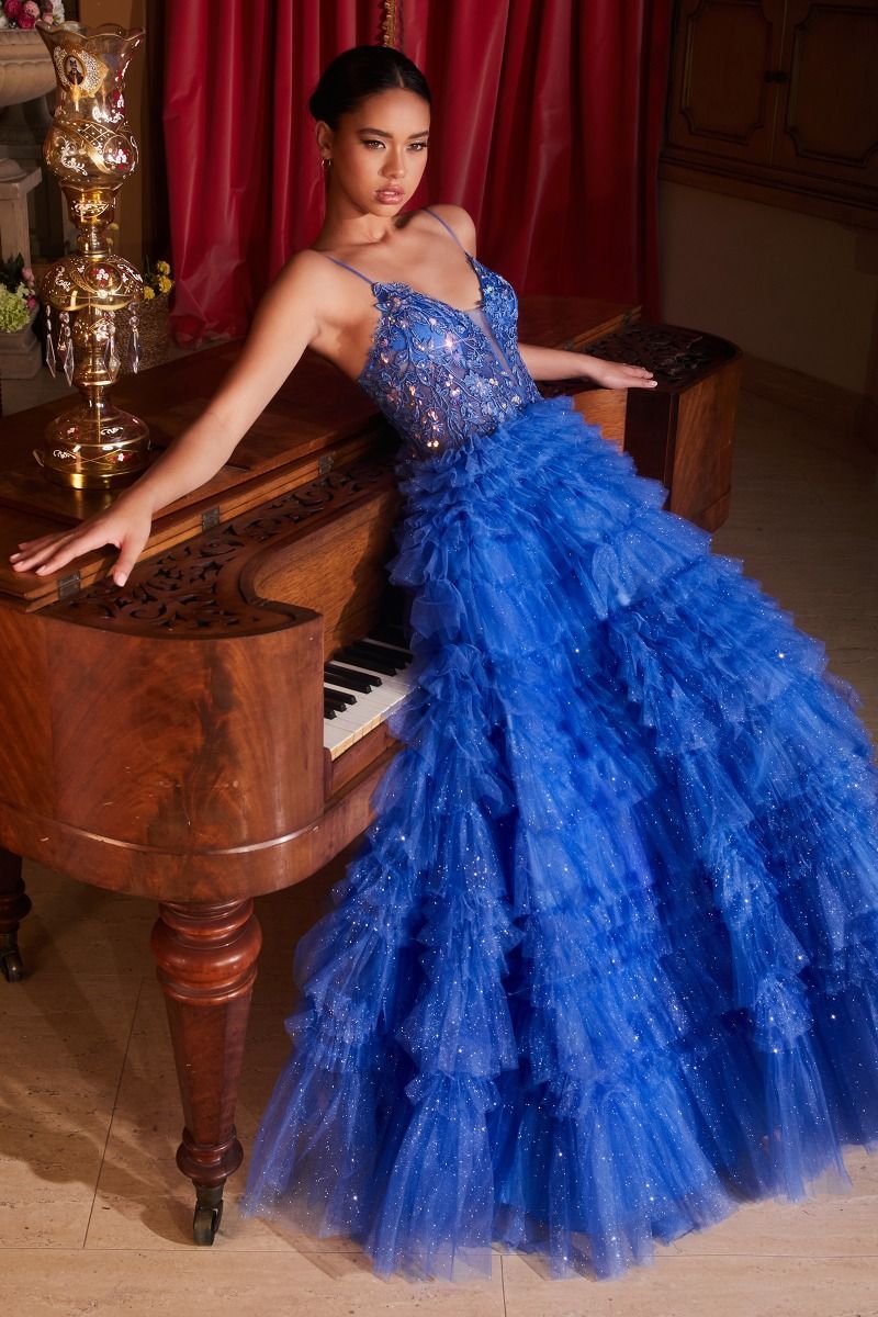Ladivine C152 Shimmer Pleated Layer Prom Dress Sheer Lace Corset Tulle A Line Ballgown - Image 3