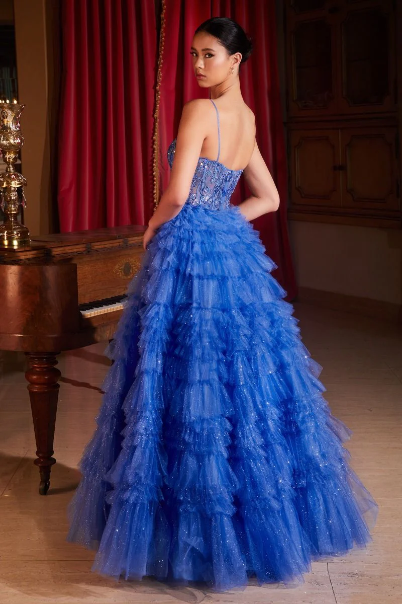 Ladivine C152 Shimmer Pleated Layer Prom Dress Sheer Lace Corset Tulle A Line Ballgown - Image 4
