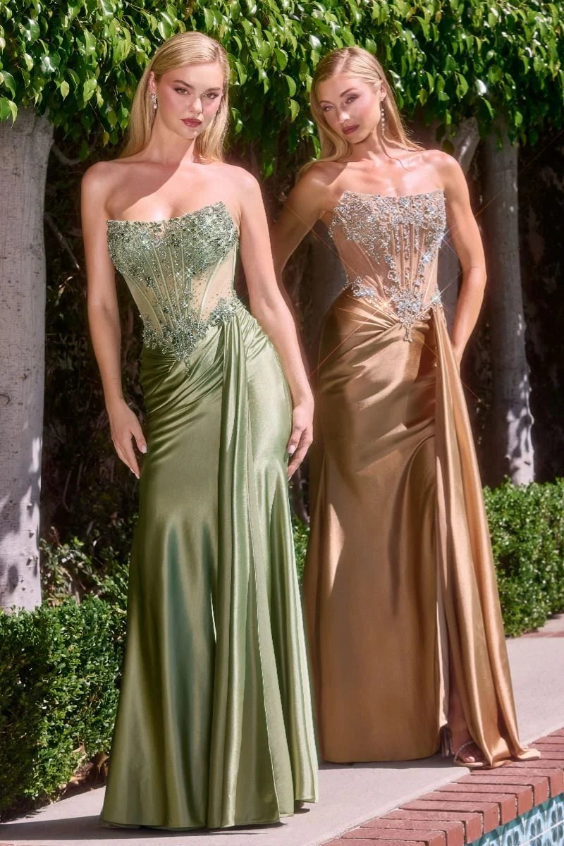 Ladivine C169 Strapless Beaded Sheer Corset Prom Dress - Image 5