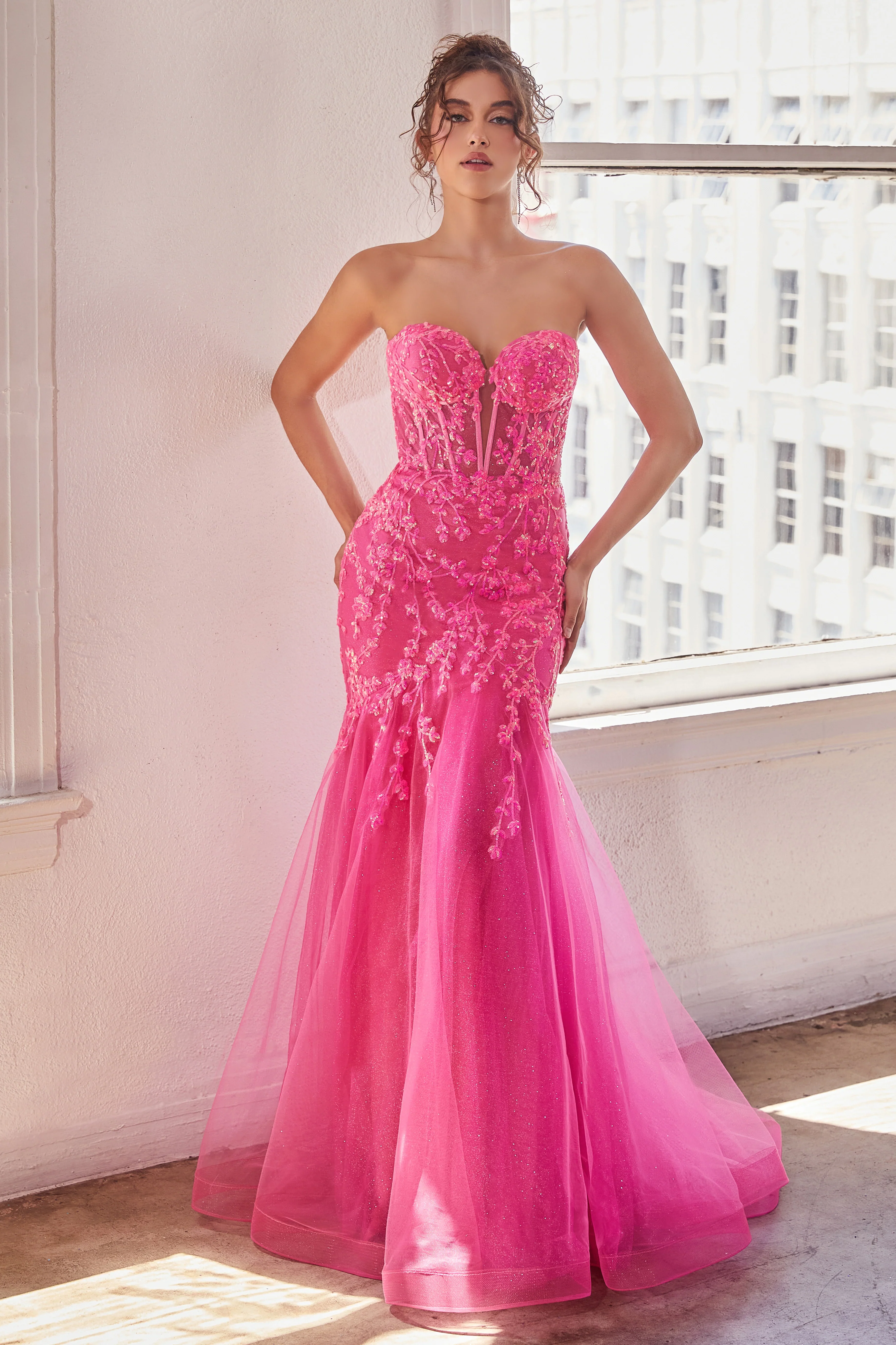 Ladivine CB139 Sheer Corset Shimmer Mermaid Sequin Prom Dress Strapless Formal Gown - Image 3