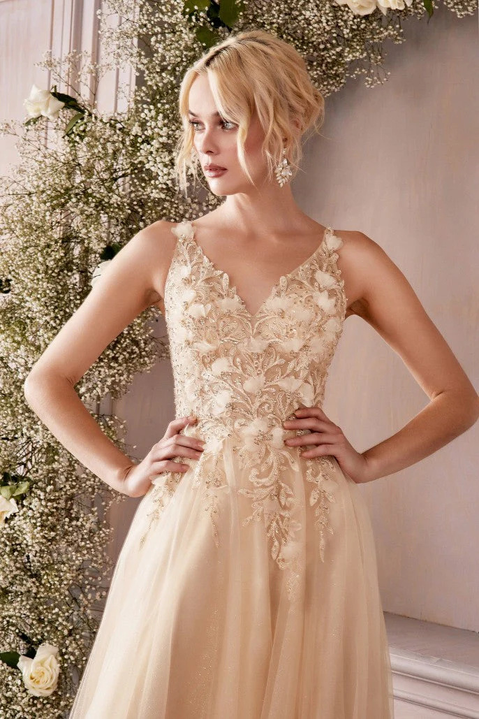 Ladivine CD 0181 Size M Jade Long A Line Sheer Shimmer 3D Floral Lace Prom Dress V Neck Formal Gown - Image 10