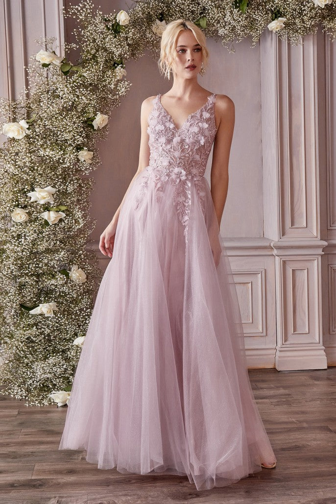 Ladivine CD 0181 Size M Jade Long A Line Sheer Shimmer 3D Floral Lace Prom Dress V Neck Formal Gown - Image 6