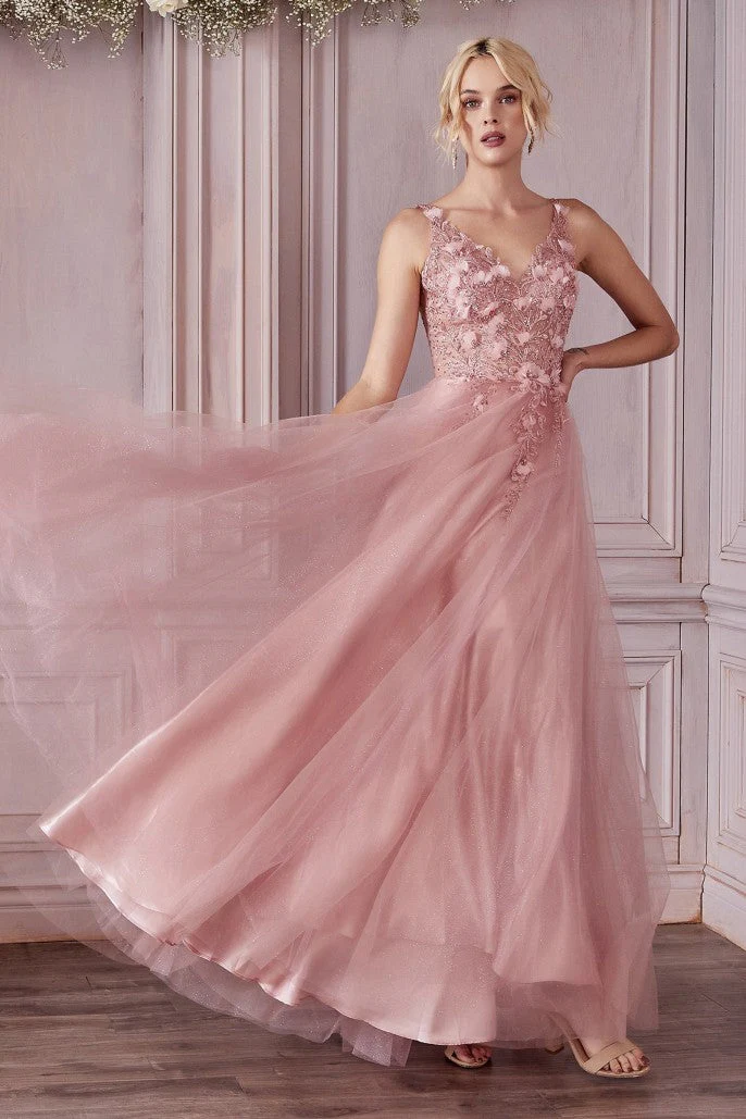 Ladivine CD 0181 Size M Jade Long A Line Sheer Shimmer 3D Floral Lace Prom Dress V Neck Formal Gown - Image 7