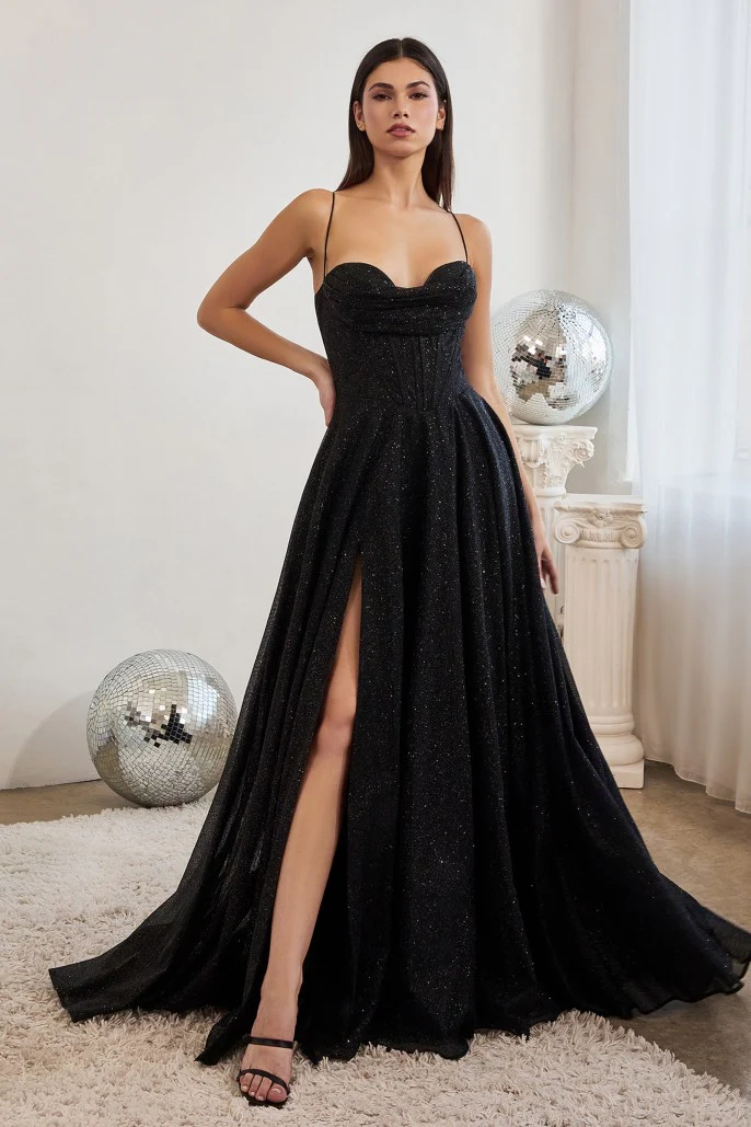 Ladivine CD252 Long Shimmer A Line Maxi Slit Ballgown Corset Prom Dress Plus Size Formal Gown - Image 4