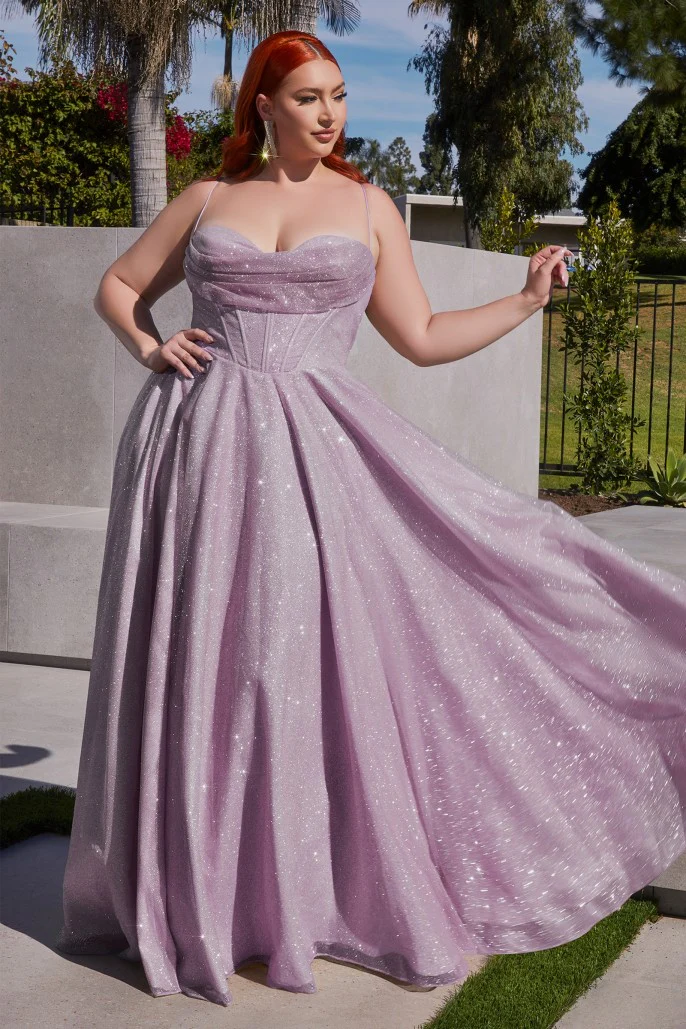 Ladivine CD252 Long Shimmer A Line Maxi Slit Ballgown Corset Prom Dress Plus Size Formal Gown - Image 6