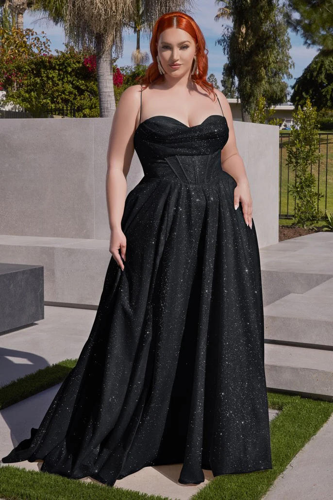 Ladivine CD252 Long Shimmer A Line Maxi Slit Ballgown Corset Prom Dress Plus Size Formal Gown - Image 7