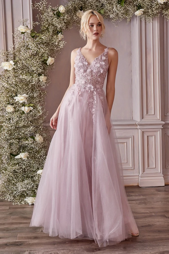 Ladivine CD0181  Size 6 Jade A Line Floral Prom Dress V Neck Formal Gown - Image 6
