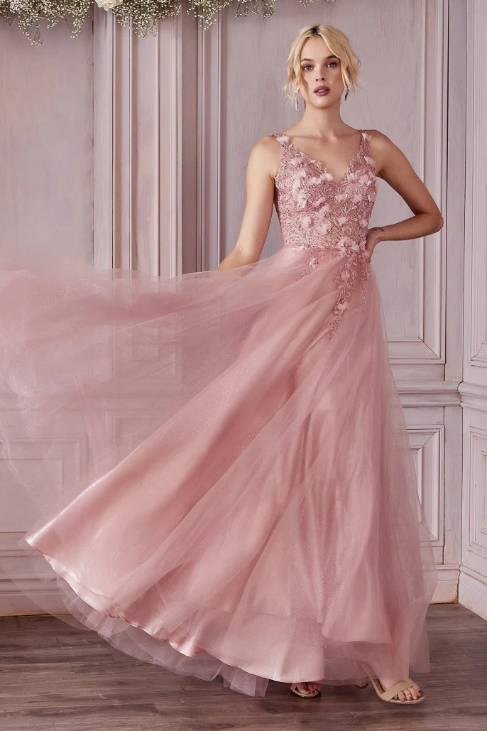 Ladivine CD0181  Size 6 Jade A Line Floral Prom Dress V Neck Formal Gown - Image 7