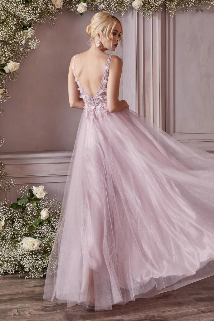 Ladivine CD0181  Size 6 Jade A Line Floral Prom Dress V Neck Formal Gown - Image 9