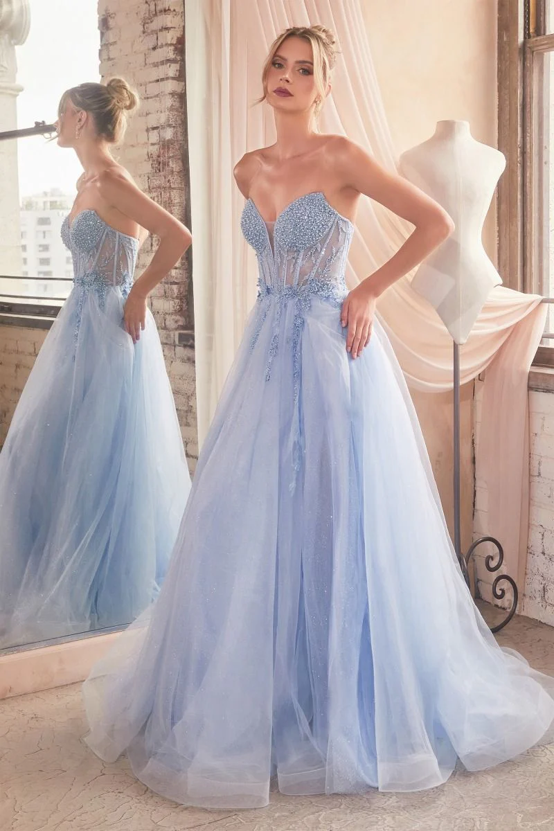 Ladivine CD0230 Size 6 SAGE  Beaded Sheer Corset A Line Maxi Slit Prom Dress Shimmer Ballgown Formal - Image 6